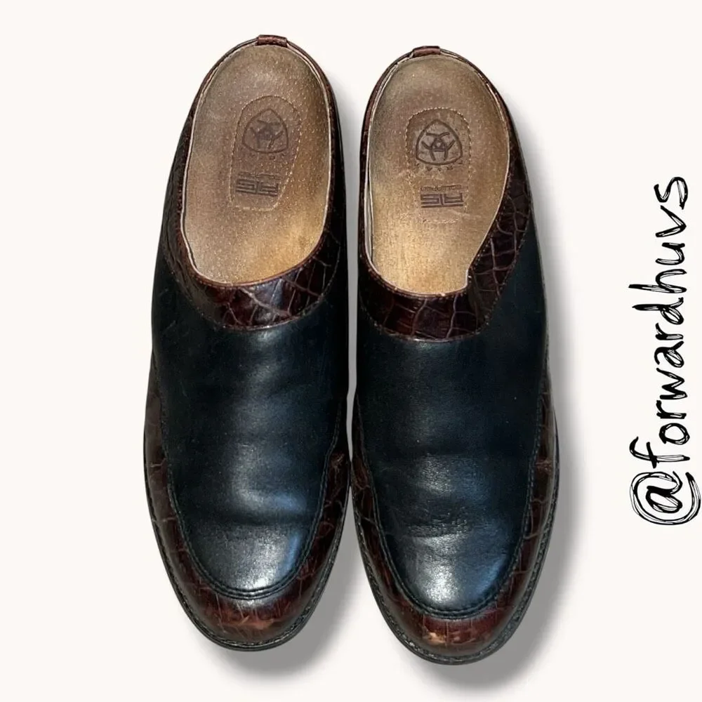 Ariat Black Brown Leather Clogs Mule Shoes Women’s 8B